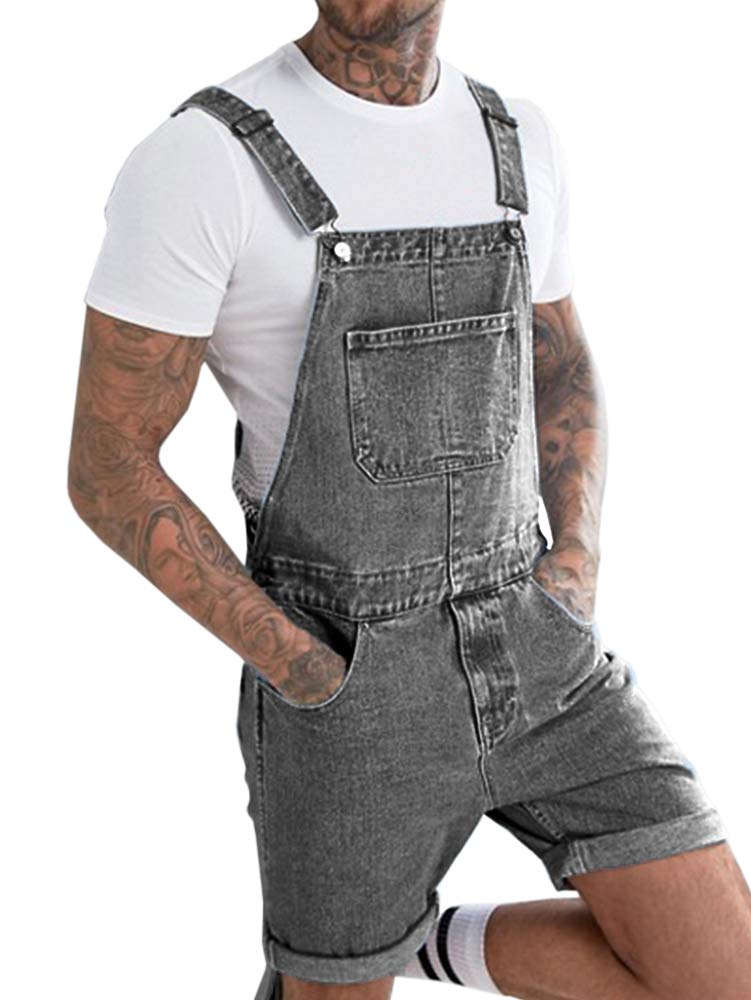 Runcati Mens Denim Shorts Bib Overall Jean Romper Casual Loose Fit Walkshort Button Pockets Summer Jumpersuit - Image 2
